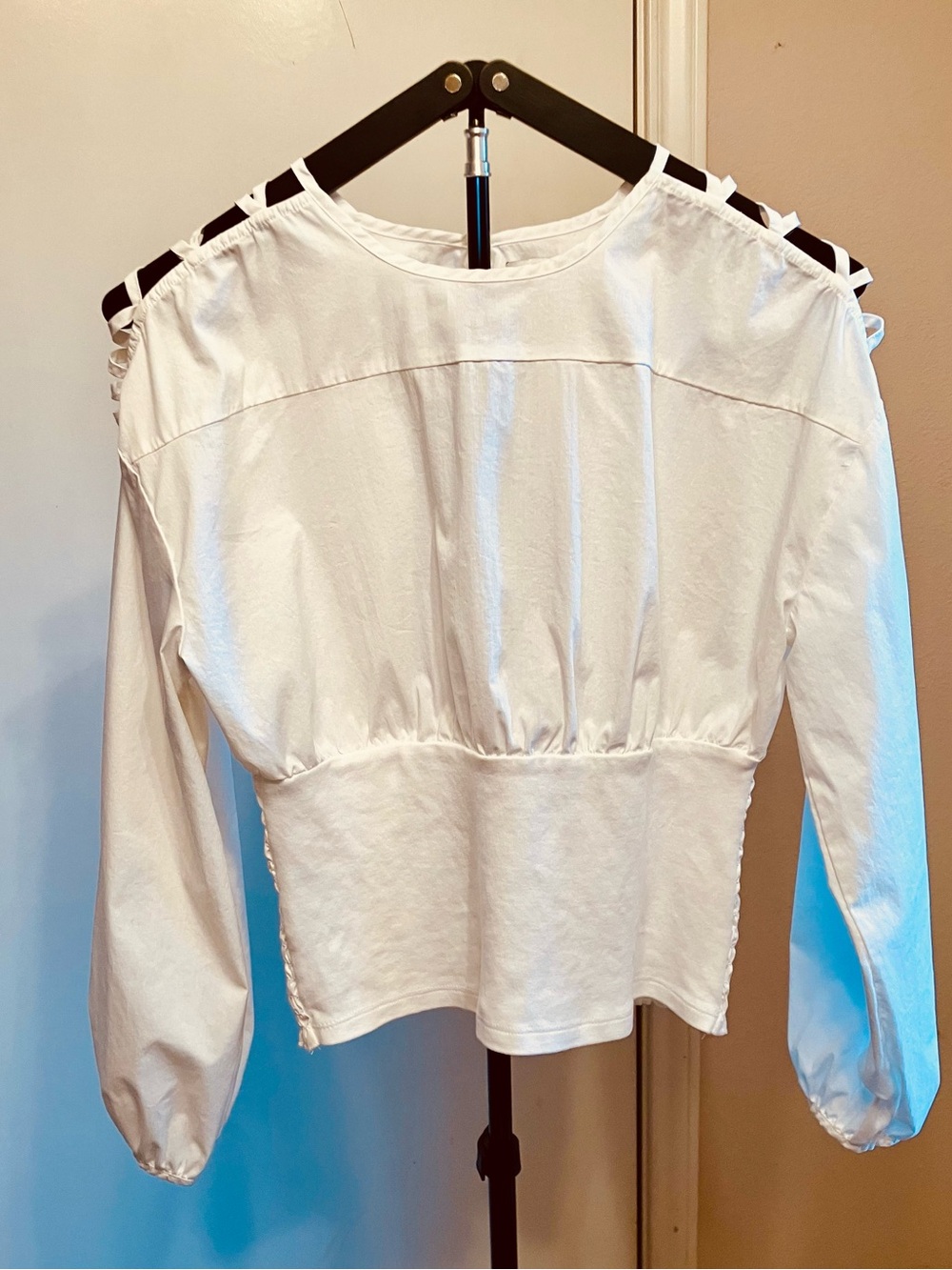 Calligraphie Anthropologie White Cut Out Cold Shoulder Corset Blouse Medium